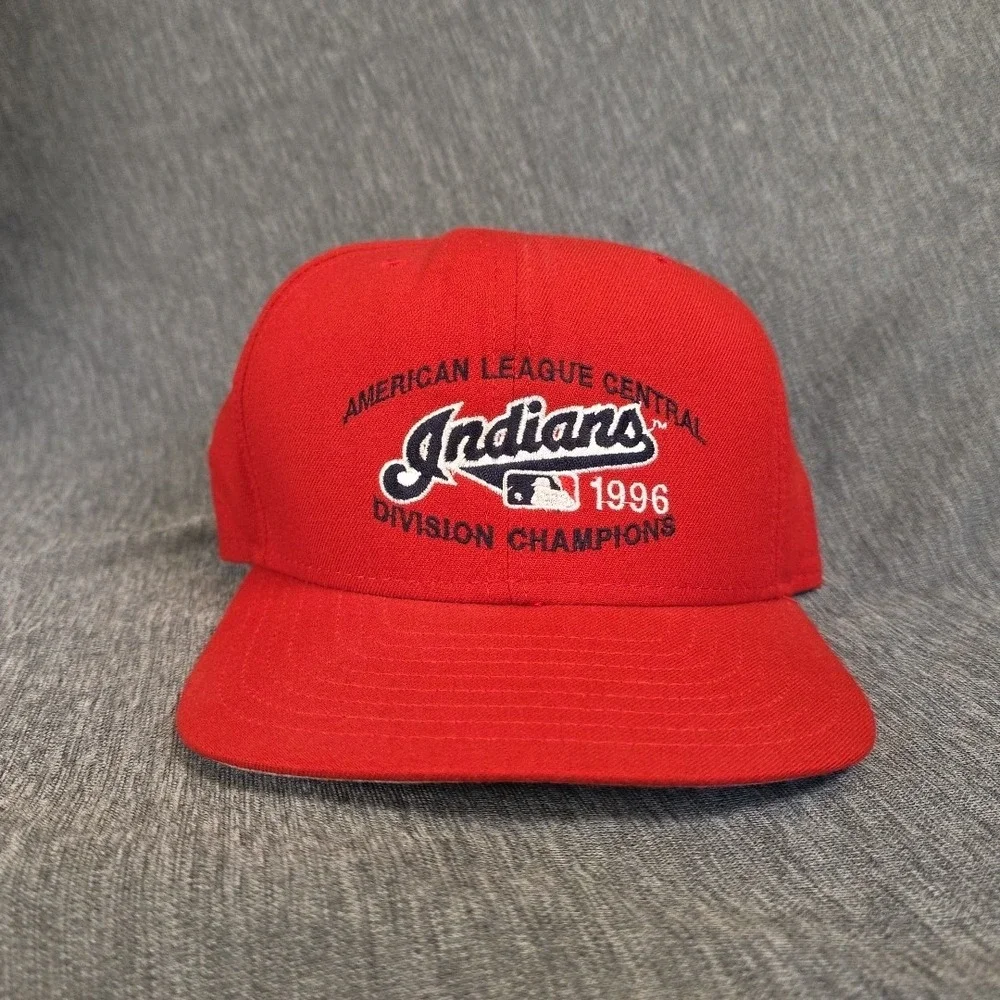 New Era Cleveland Indians Hat Red Snapback 1996 Div Champ Y2K Vintage Made USA‎